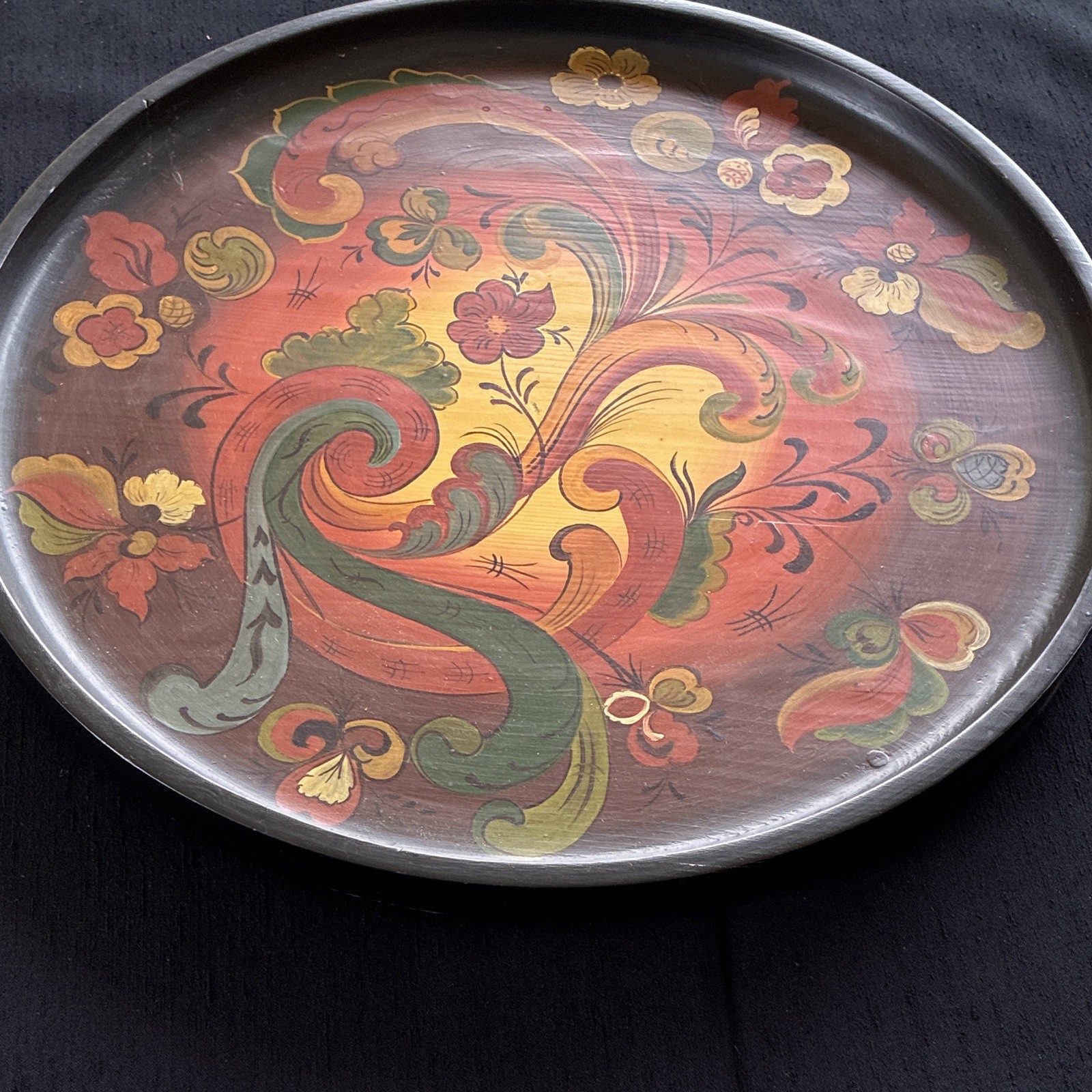 Antique Norwegian Folk Art Rosemaling Painted Wood Tray