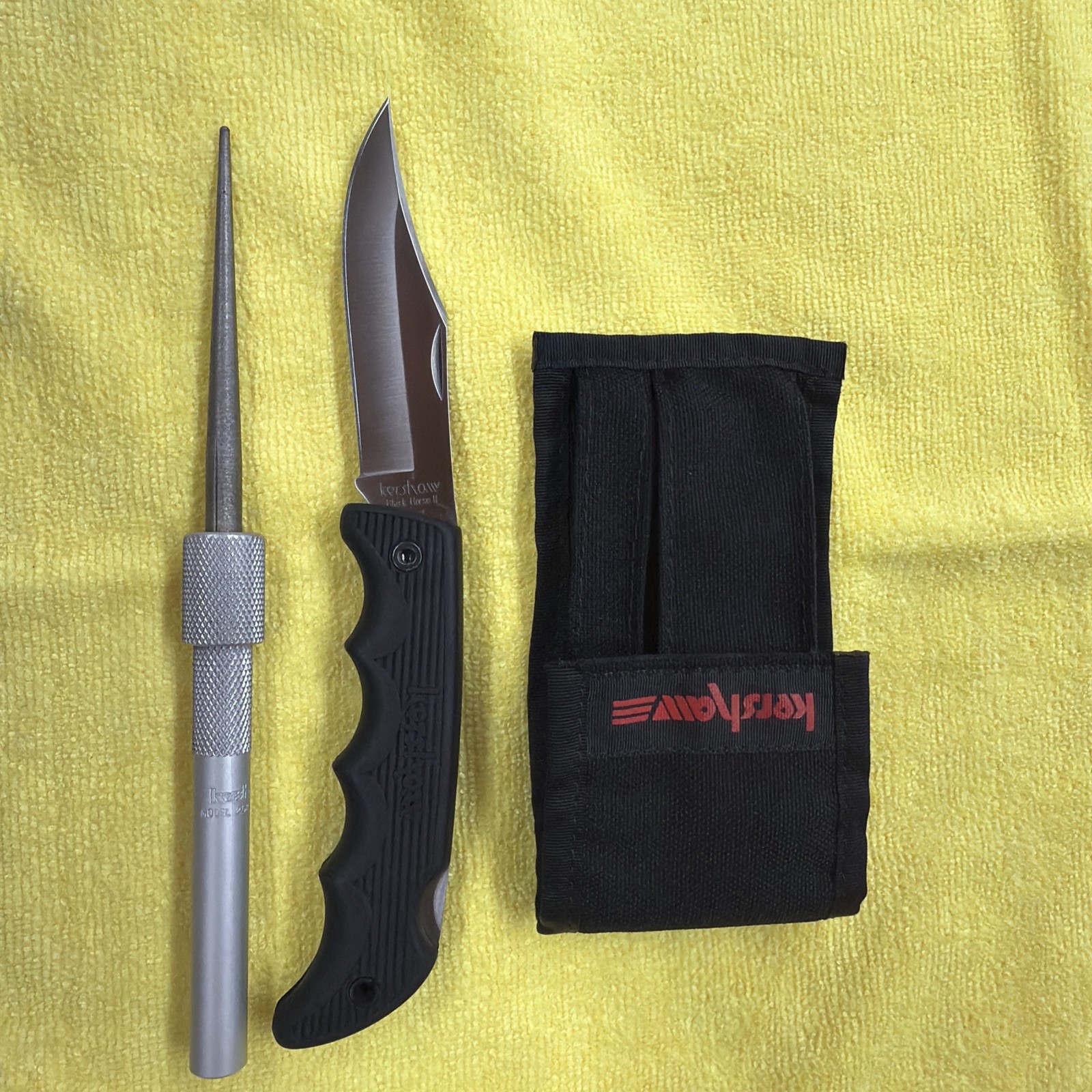 Rare Kershaw USA Black Horse II Pocket Knife 1060A With Kershaw Sharpener+Sheath Rare Kershaw USA Black Horse II Pocket Knife 1060A With Kershaw Sharpener+Sheath