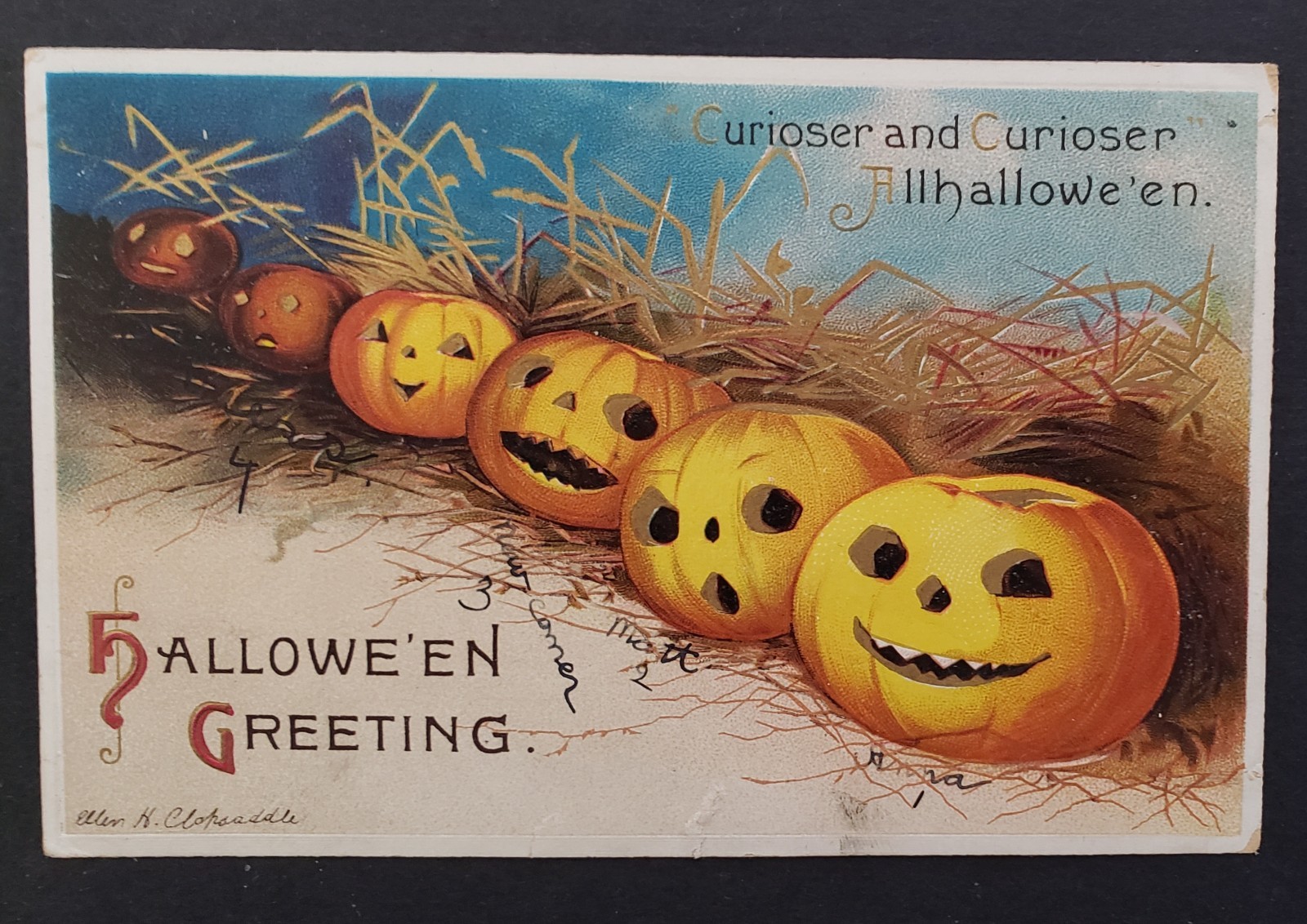 Antique Clapsaddle Halloween Postcardc.1913 PumpkinPatch JackO\'Lanterns Embossed