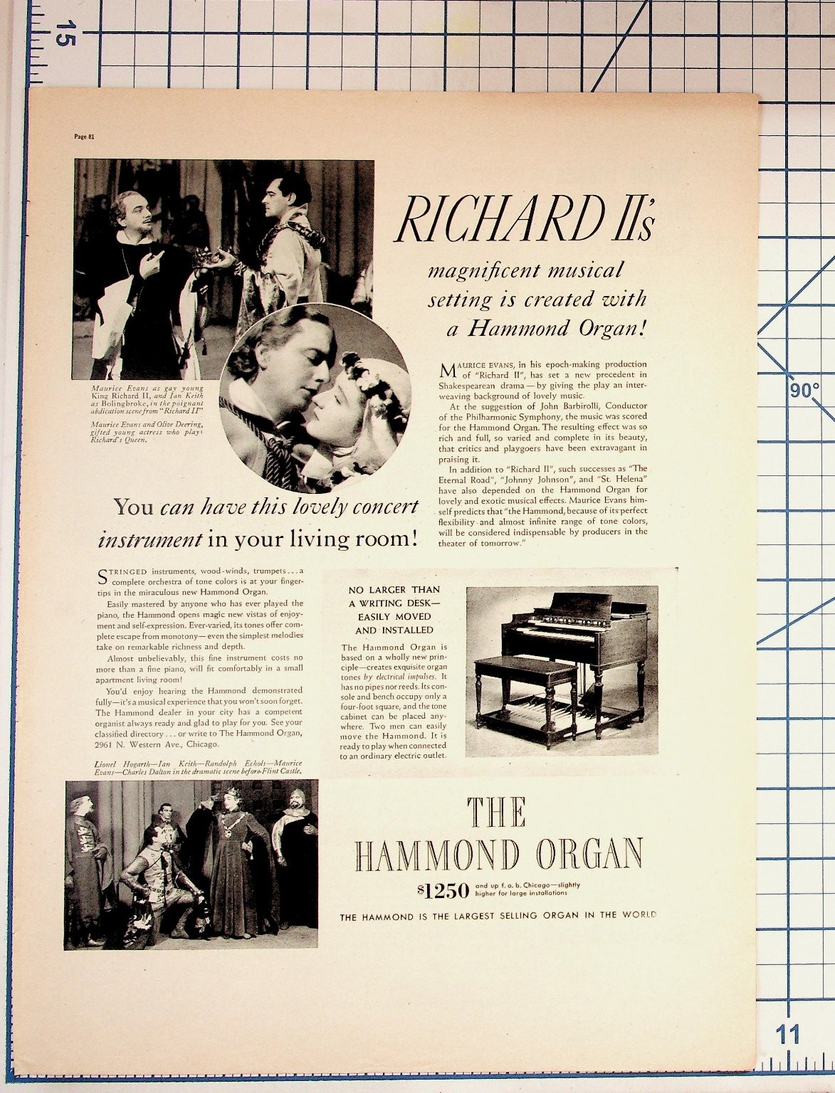 Vintage 1937 Hammond Organ Ad Richard II Maurice Evans Ephemera Chicago Vintage 1937 Hammond Organ Ad Richard II Maurice Evans Ephemera Chicago