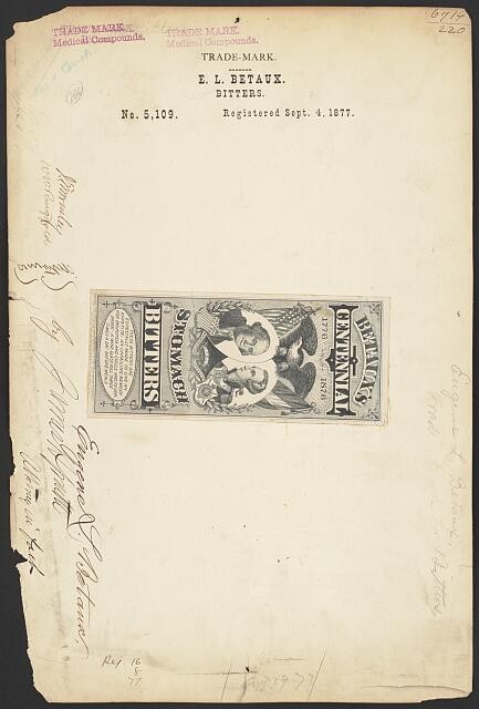 Photo:E L Betaux Centennial Bitters 1877 Trade-Mark Label Artwork