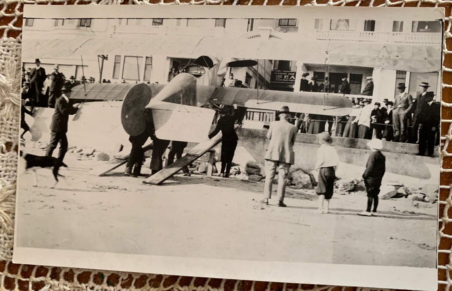 RPPC Photo Postcard Early Biplane on Beach With Crowd RPPC Photo Postcard Early Biplane on Beach With Crowd
