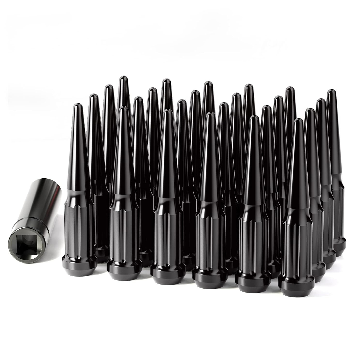 M14X1.5 Spike Lug Nuts, Set of 24 Black Spline Spiked Lug Nut with Key for Chevy