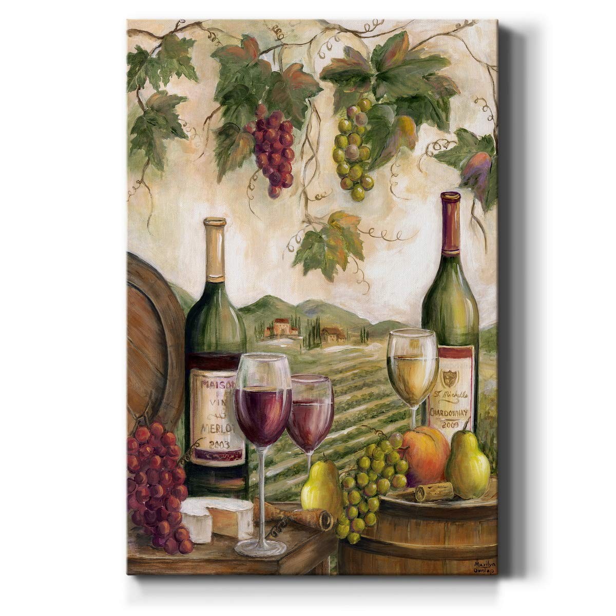 Renditions Gallery Vineyard Wall Art, Red & White Wine, Cheese & Grapes, 24x36