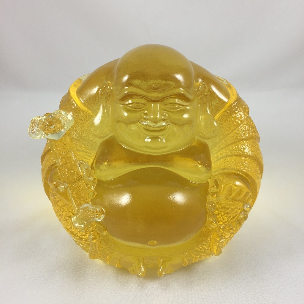 Amber Liuli Crystal Laughing Buddha Statue: Maitreya Fortune Feng Shui Ornament