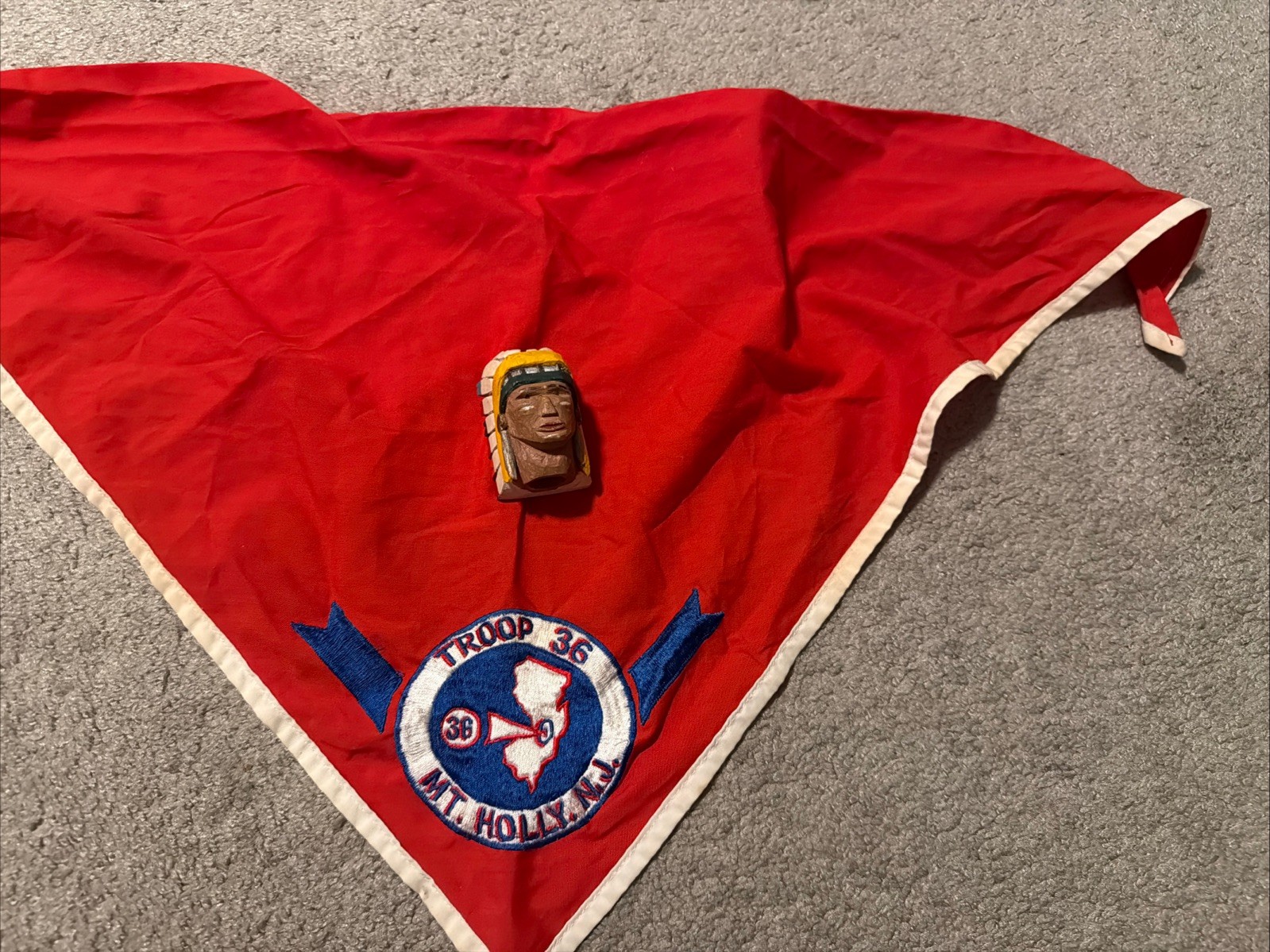 BSA Vintage Boy Scout Hand Carved Indian Chief Neckerchief Slide 1950s W/tie BSA Vintage Boy Scout Hand Carved Indian Chief Neckerchief Slide 1950s W/tie