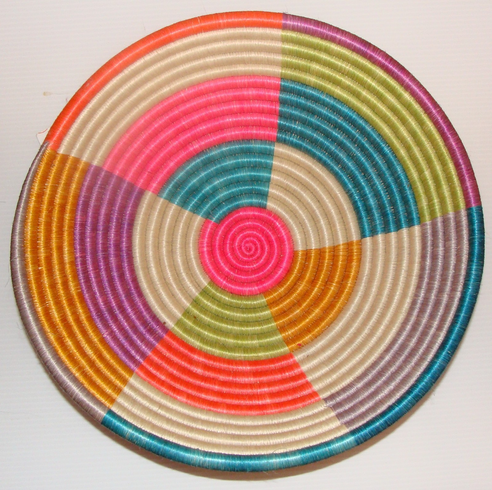 All Across Africa Handwoven Rwandan Basket, Sisal Fibers & Sweetgrass, 12 Inches