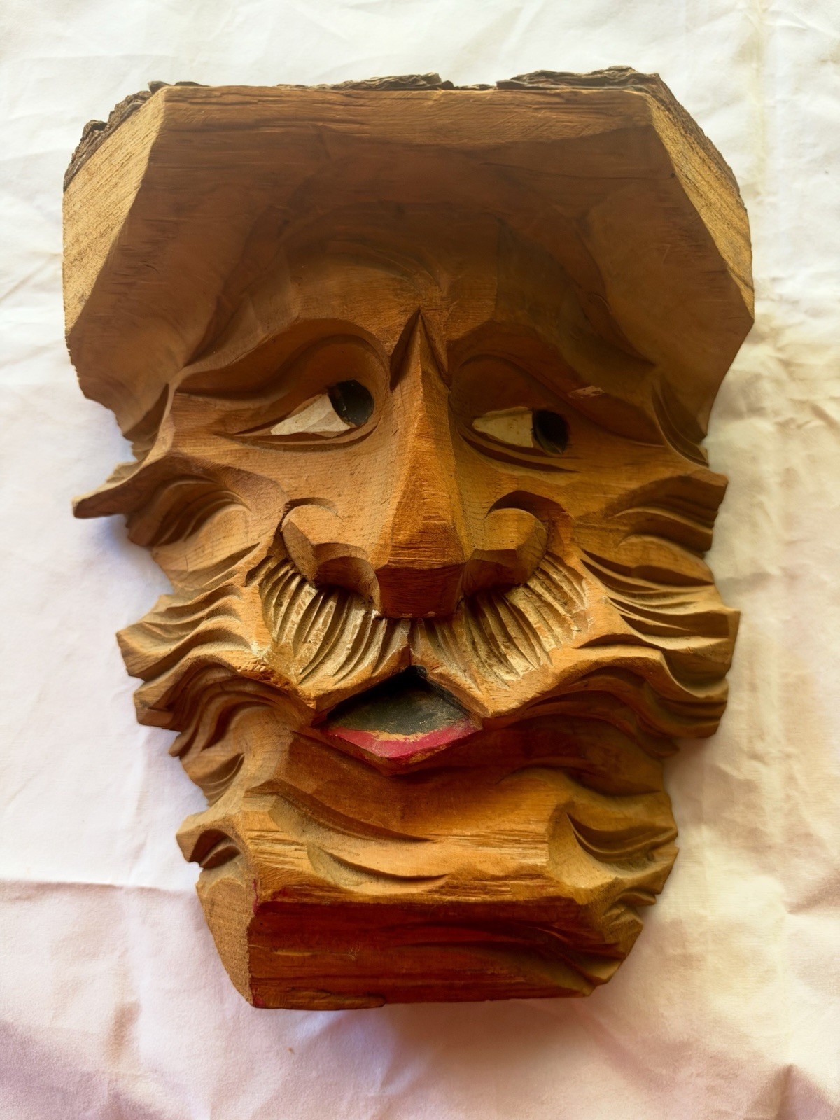 Vintage Hand Carved Wood Spirit Face Wall Hanging Folk Art Mountain Man Mask Vintage Hand Carved Wood Spirit Face Wall Hanging Folk Art Mountain Man Mask