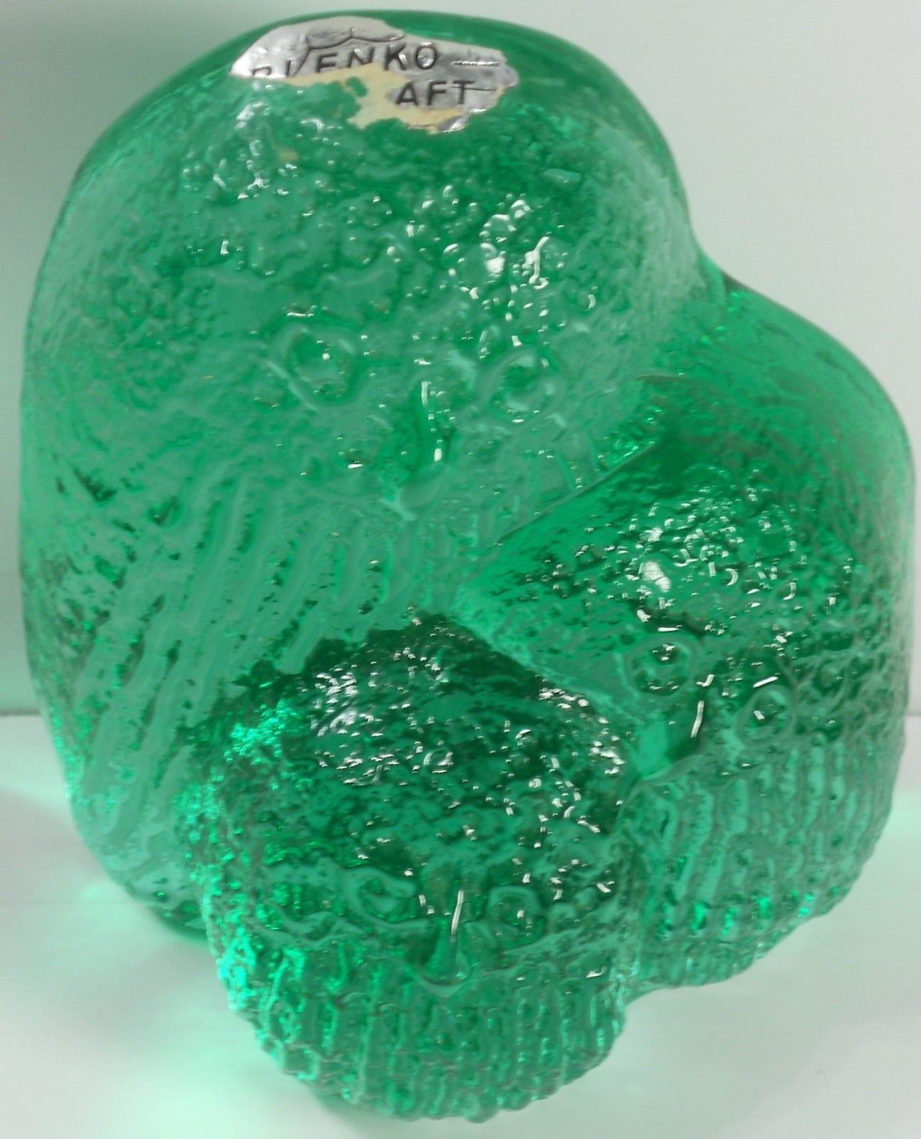 Rare Pair Vintage 1970s Blenko Joel Myers Green Blue Glass Owl Trio Bookends 