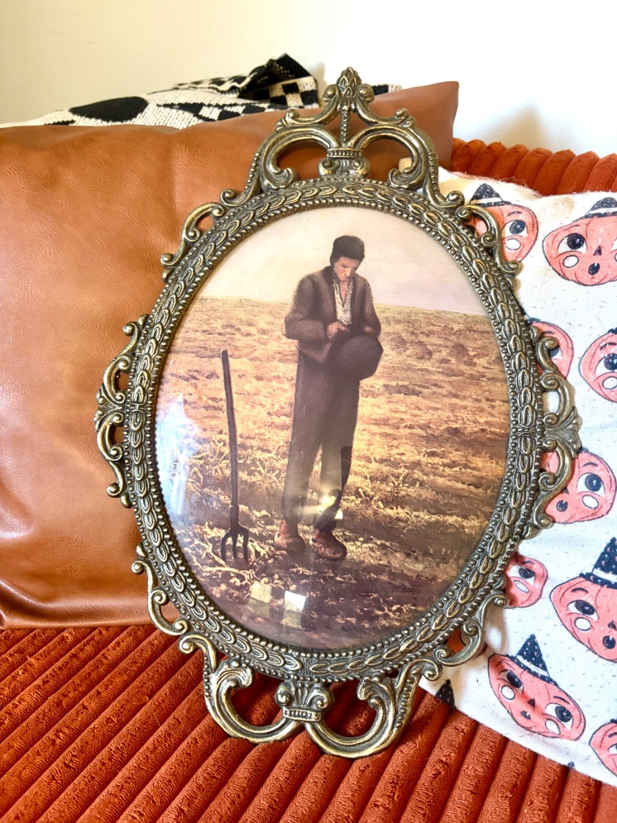 Vintage Italian Convex Bubble Glass Ornate Brass Picture w/ Print 17 Vintage Italian Convex Bubble Glass Ornate Brass Picture w/ Print 17