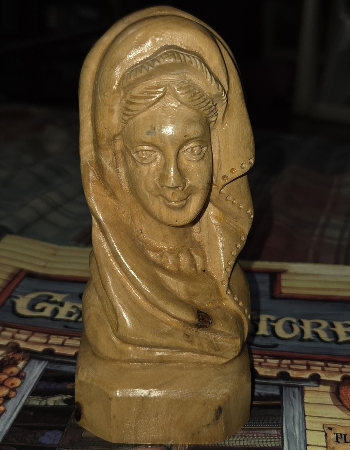 Vintage Hand Carved Olive Wood Madonna Bust 5\ Vintage Hand Carved Olive Wood Madonna Bust 5\