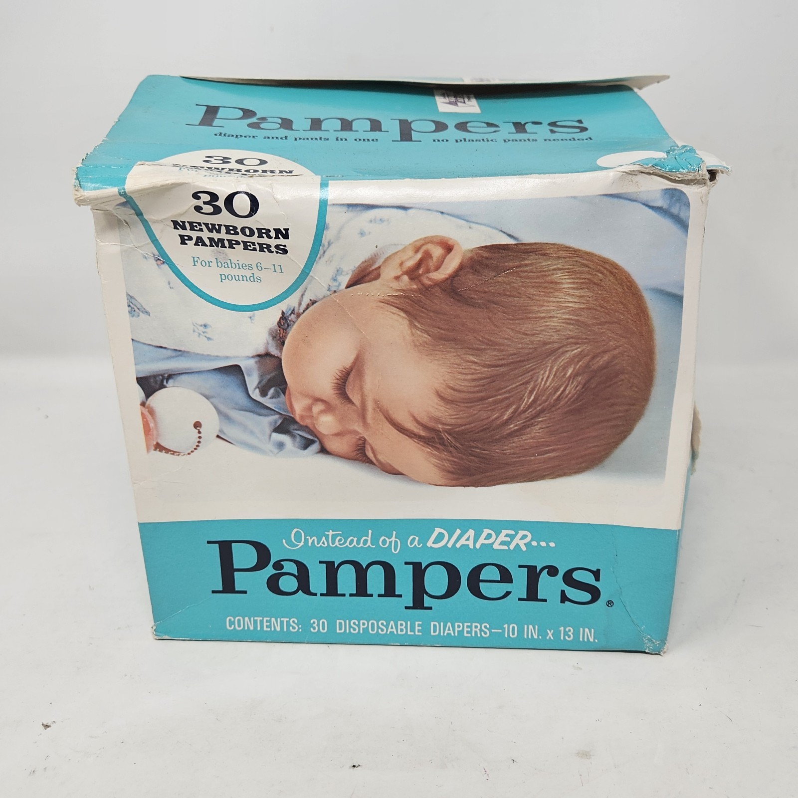 VTG 1960s Original Pampers Newborn Diapers 30 Pk RARE New Open Box 60s Pin Prop VTG 1960s Original Pampers Newborn Diapers 30 Pk RARE New Open Box 60s Pin Prop