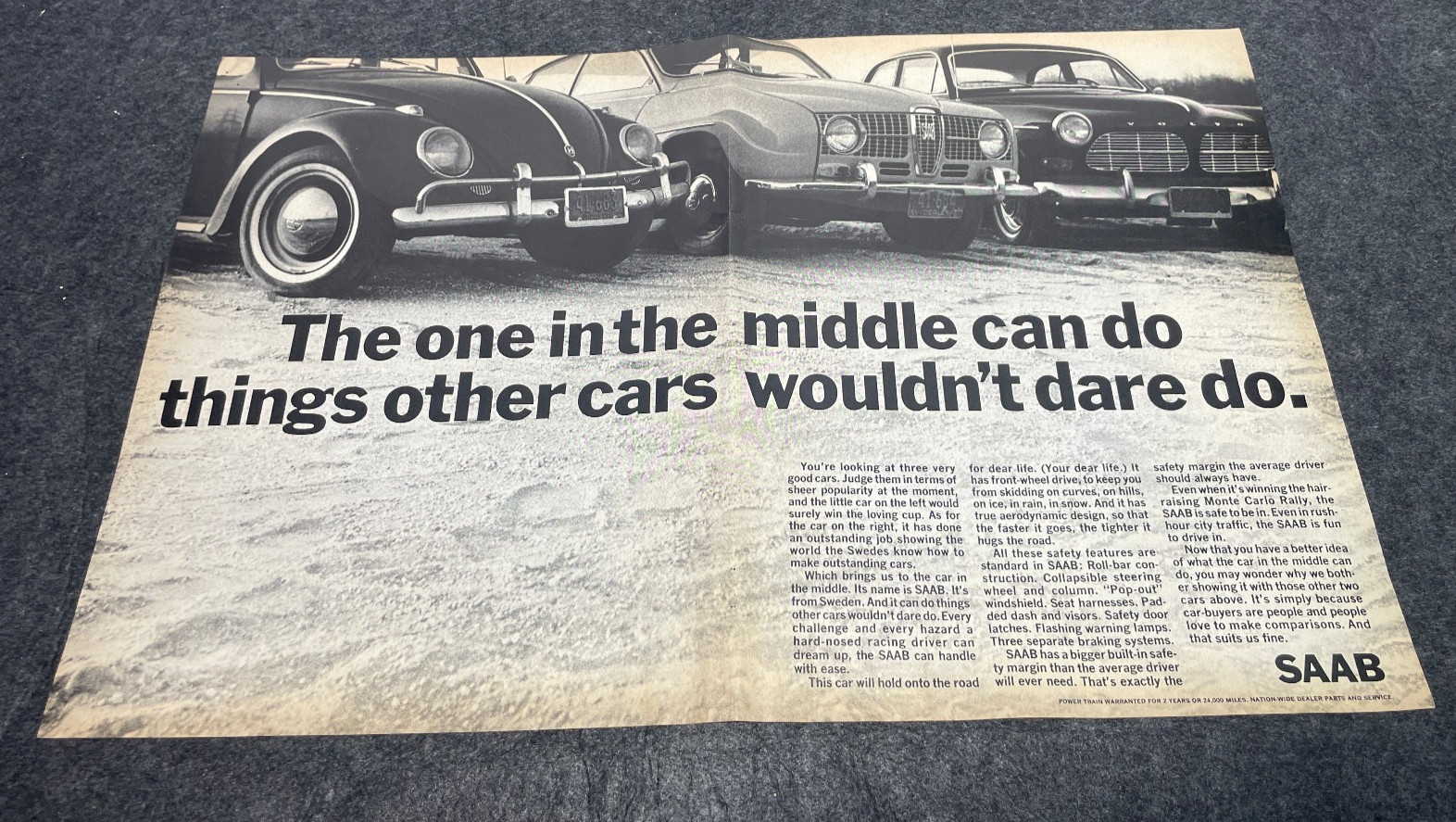 1966 SAAB 96 SPECIAL SEDAN 2 Page Magazine Print Ad Advertisement Poster 13x20 1966 SAAB 96 SPECIAL SEDAN 2 Page Magazine Print Ad Advertisement Poster 13x20