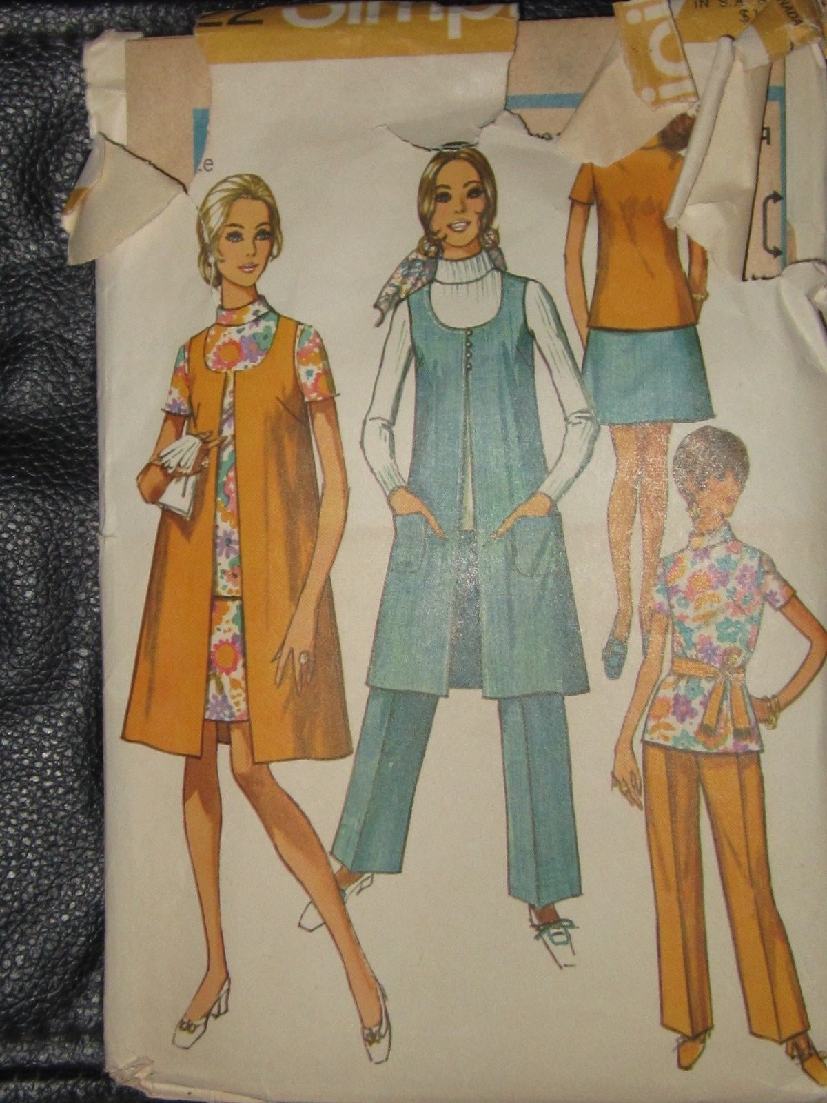 9222 Vintage Simplicity Misses Vest-Coat Mini-Skirt Tunic & Pants 8 Miss Petite