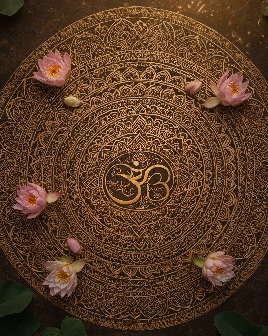 Om Mandala Sacred Lotus Flowers Golden Hindu Spiritual Art Print Om Mandala Sacred Lotus Flowers Golden Hindu Spiritual Art Print