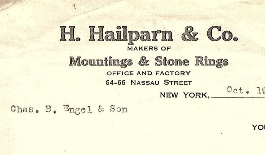 1932 H. HAILPARN & CO MOUNTINGS & STONE RINGS STATEMENT BILLHEAD Z7015 1932 H. HAILPARN & CO MOUNTINGS & STONE RINGS STATEMENT BILLHEAD Z7015