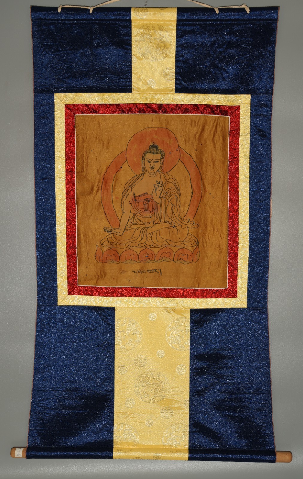 Real Tibet 19th Century Old Antique Buddhist Hand-Painted Thangka Ratnasambhava Real Tibet 19th Century Old Antique Buddhist Hand-Painted Thangka Ratnasambhava