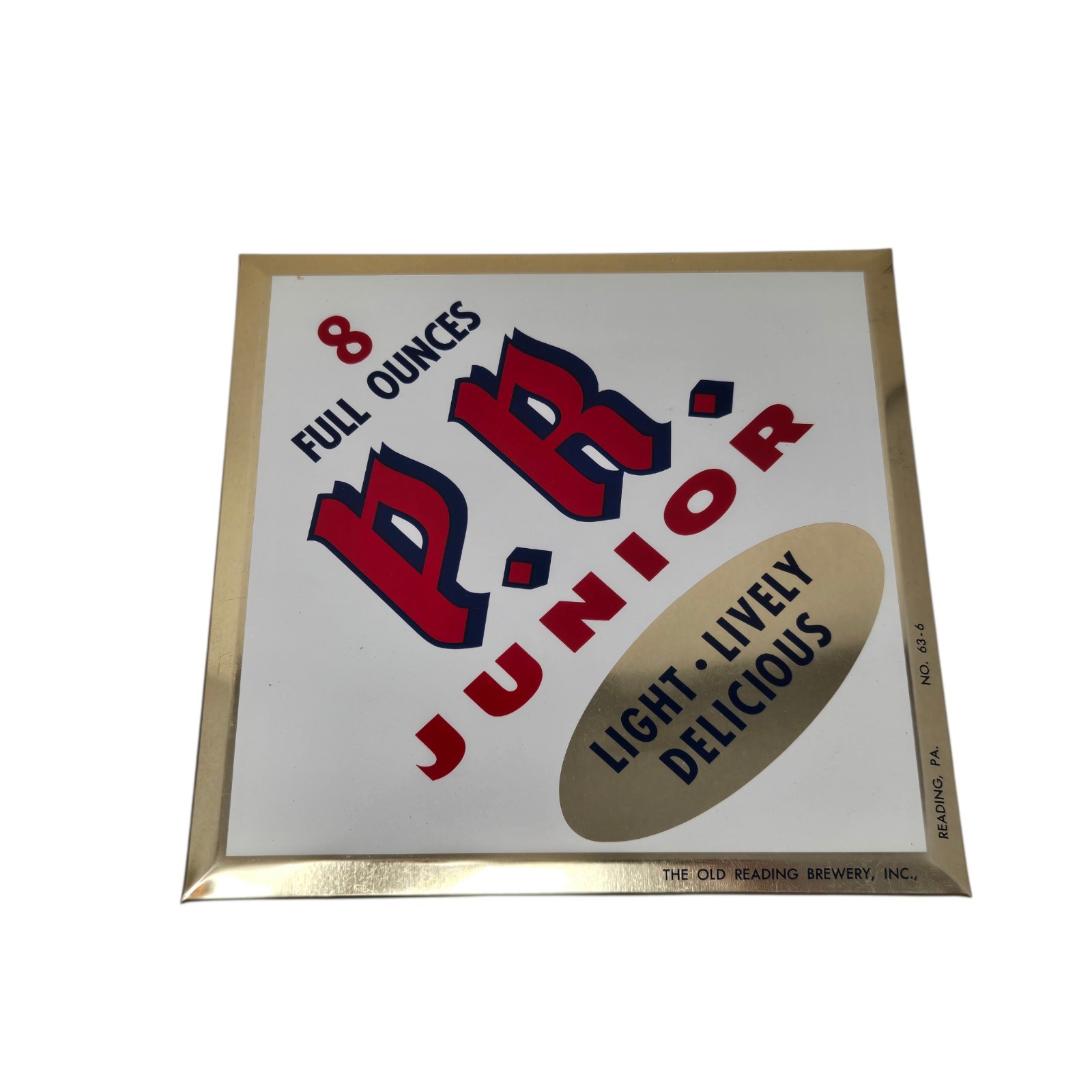 Vintage P.R. Junior Beer Sign Tin Over Cardboard Reading PA Brewery Bar EUC 9x9 Vintage P.R. Junior Beer Sign Tin Over Cardboard Reading PA Brewery Bar EUC 9x9