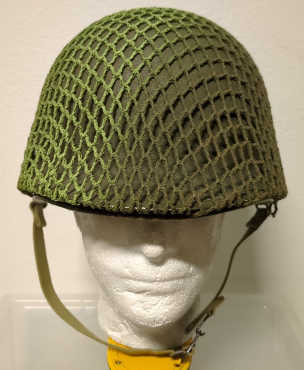 WWII US Army McCord 920G M1 Helmet Shell Swivel Bale Front Seam & Shrimp Net
