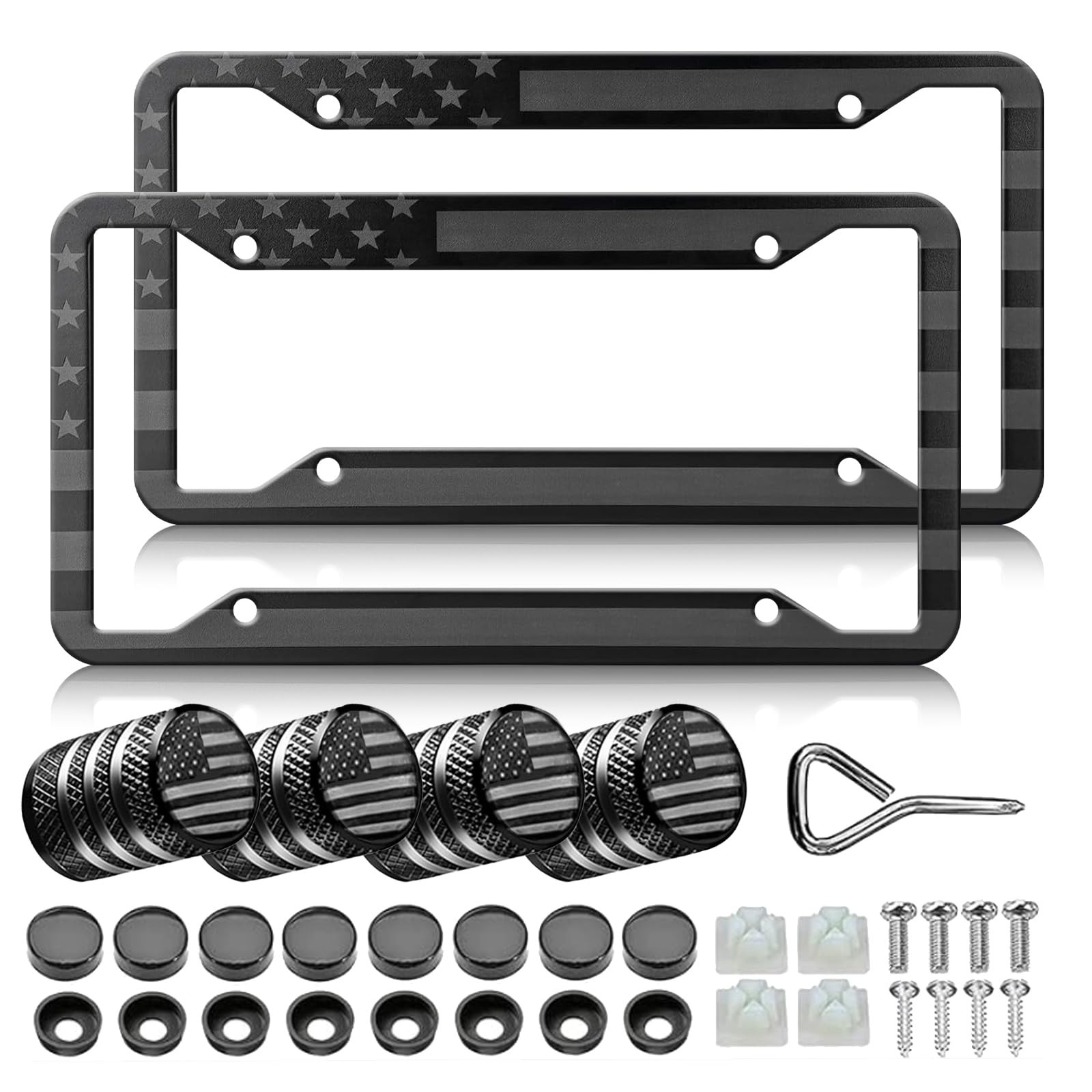 Black American Flag License Plate Frames 2 Pack Patriotic US Flag Aluminum M... Black American Flag License Plate Frames 2 Pack Patriotic US Flag Aluminum M...