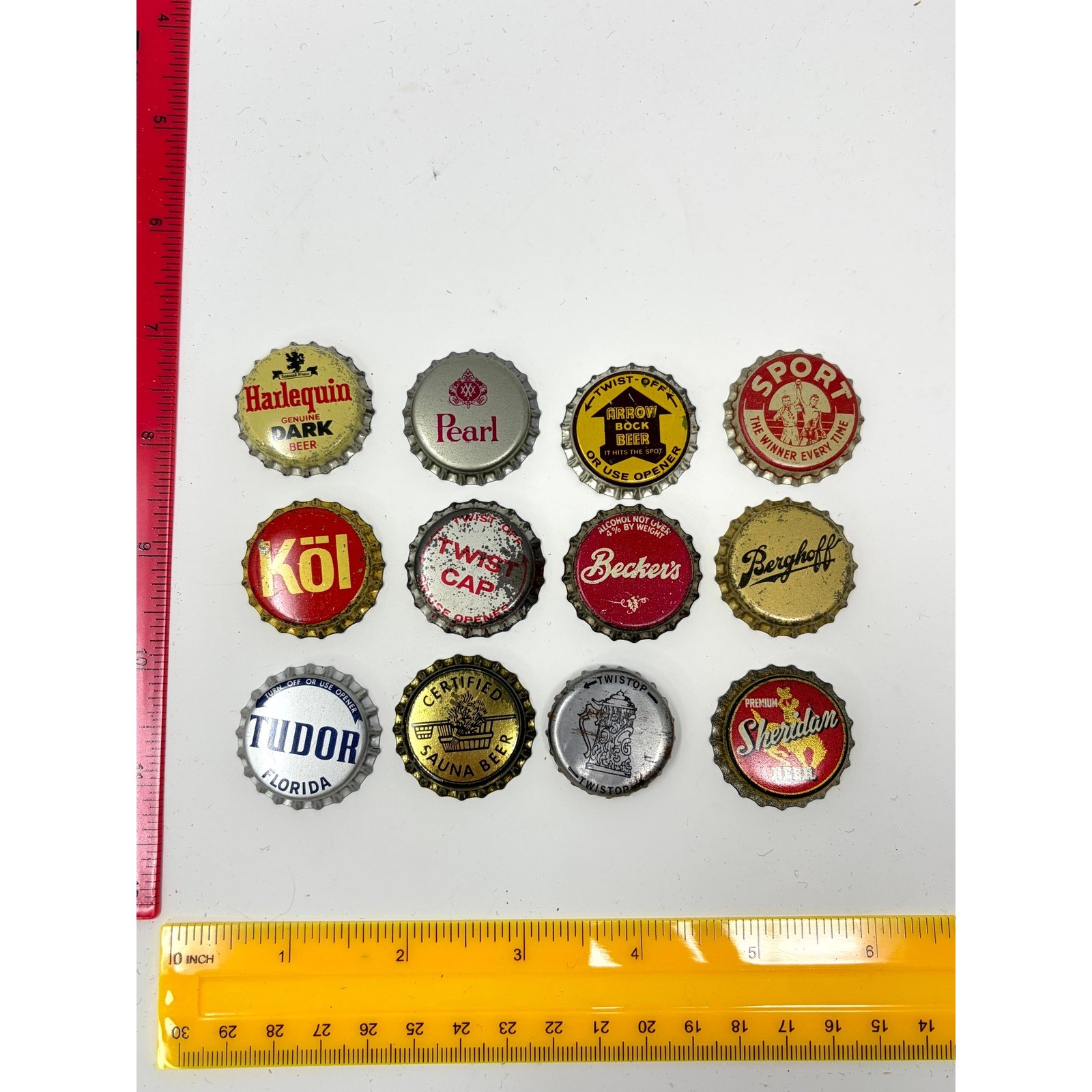 Lot of 12 Vintage Beer Bottle Caps Crowns Some Cork Lined Harlequin Arrow Bock Lot of 12 Vintage Beer Bottle Caps Crowns Some Cork Lined Harlequin Arrow Bock