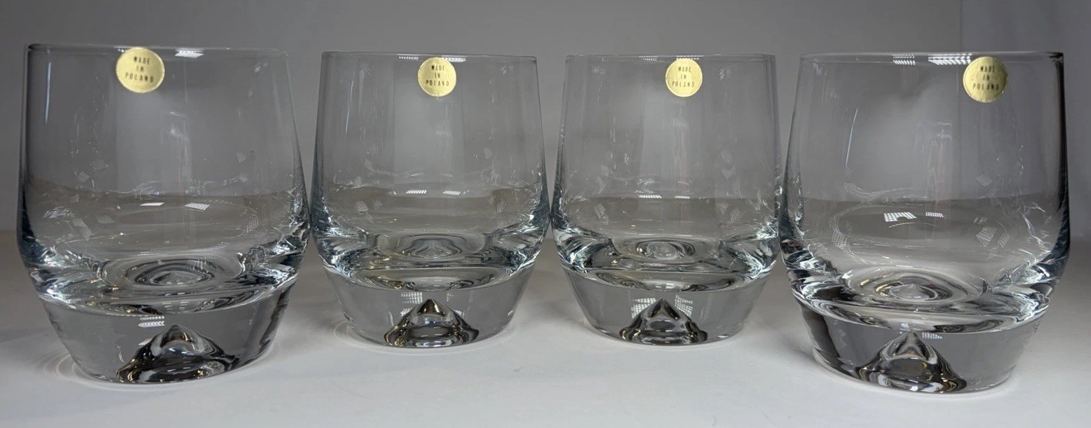 Lot Of 4 New KROSNO Poland Crystal Whiskey Glasses Bubble Bottom Heavy Base 4” Lot Of 4 New KROSNO Poland Crystal Whiskey Glasses Bubble Bottom Heavy Base 4”