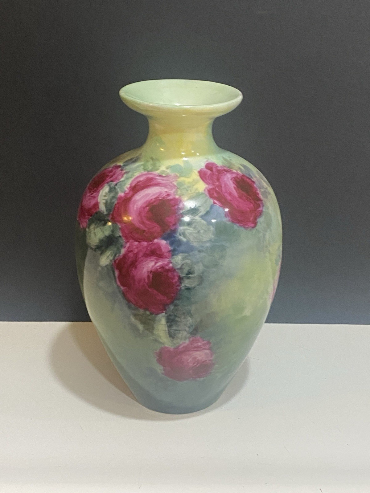 Antique Hand Painted Porcelain Cabbage Rose Vase Signed E.F. Snyder 9.5 Antique Hand Painted Porcelain Cabbage Rose Vase Signed E.F. Snyder 9.5
