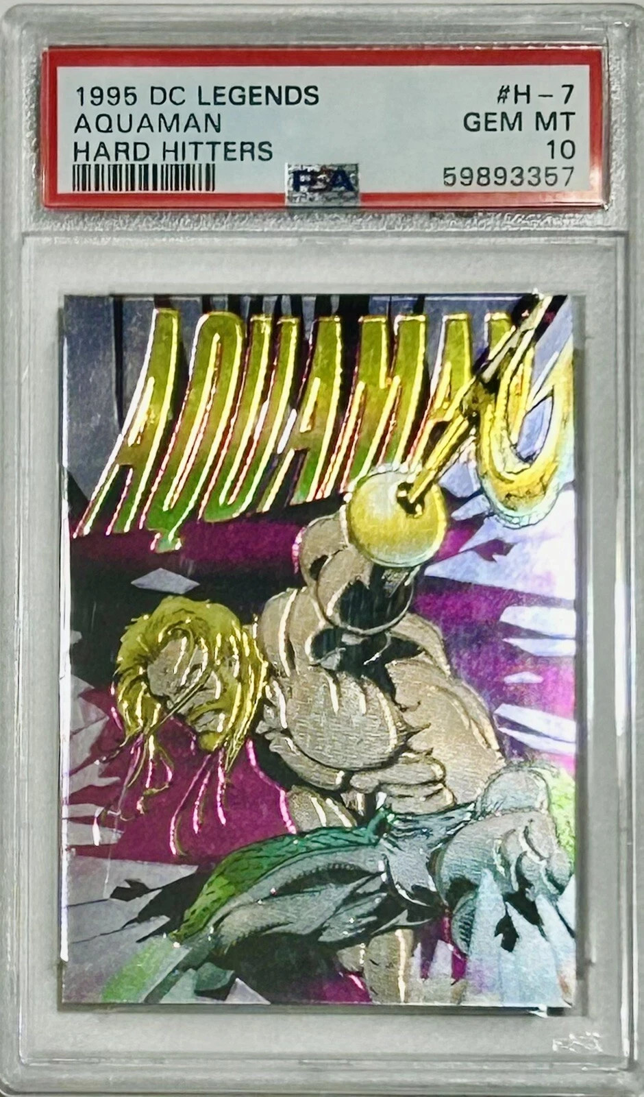 1995 SkyBox DC Legends Hard Hitters AquaMan #H-7 PSA 10 Gem Mint - LOW POP 1995 SkyBox DC Legends Hard Hitters AquaMan #H-7 PSA 10 Gem Mint - LOW POP