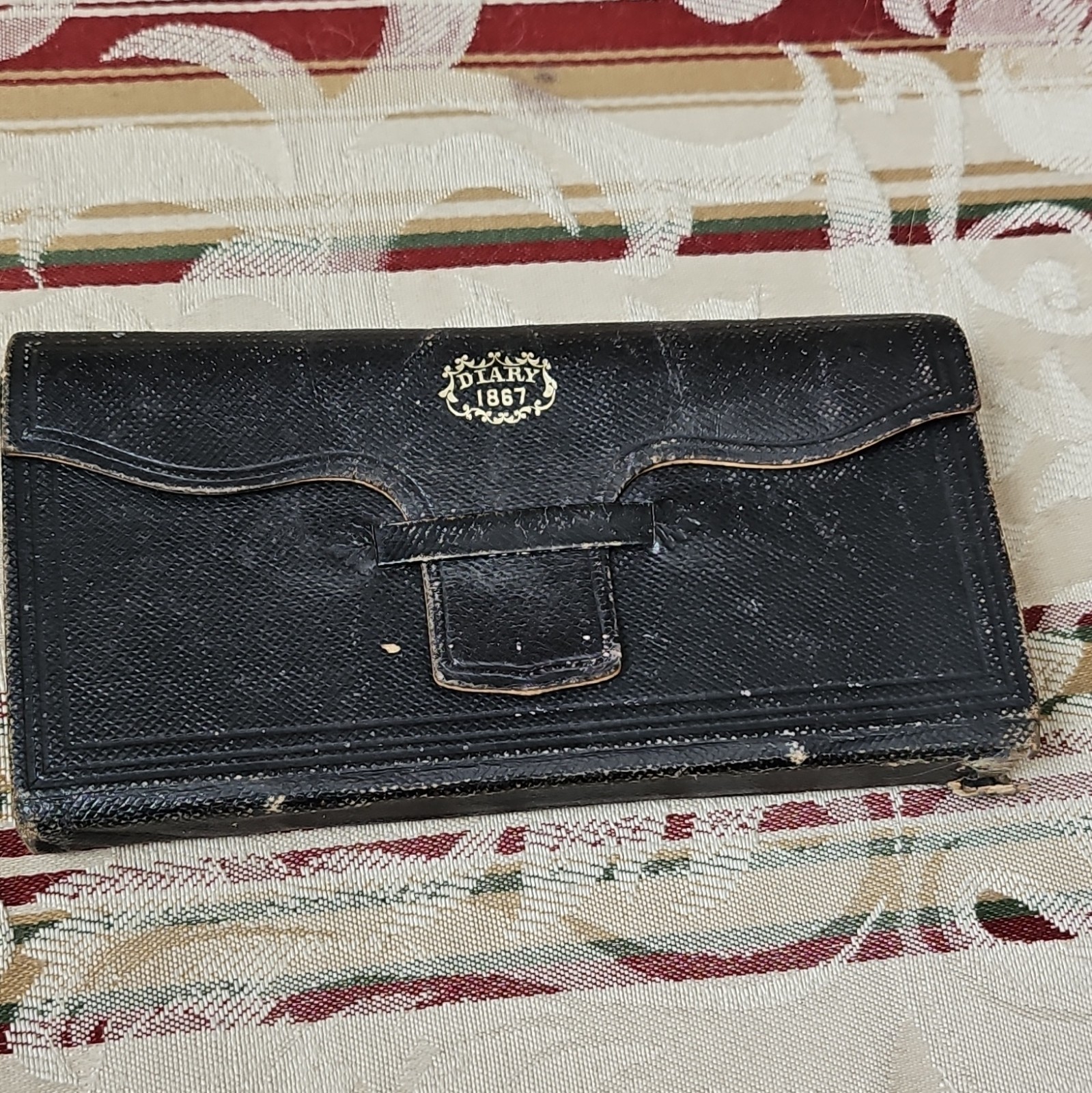 Antique 1867 Victorian Pocket Diary Black Leather Flap Wallet Journal Civil War