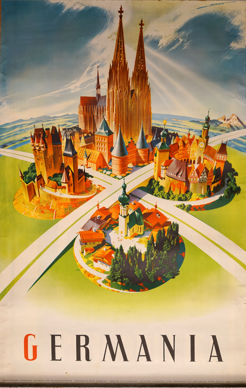 Caesar BERANN. Travel poster. GERMANY 1960 Heinrich. Germany. Germany. Caesar BERANN. Travel poster. GERMANY 1960 Heinrich. Germany. Germany.
