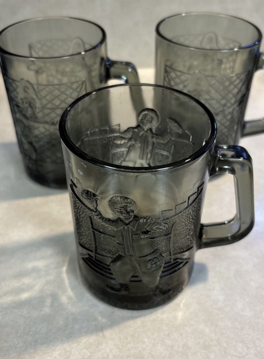 3 Vintage 1970’s McDonald\'s Smoked Mug Captain Crook Baseball & Ronald Mc Donald 3 Vintage 1970’s McDonald\'s Smoked Mug Captain Crook Baseball & Ronald Mc Donald