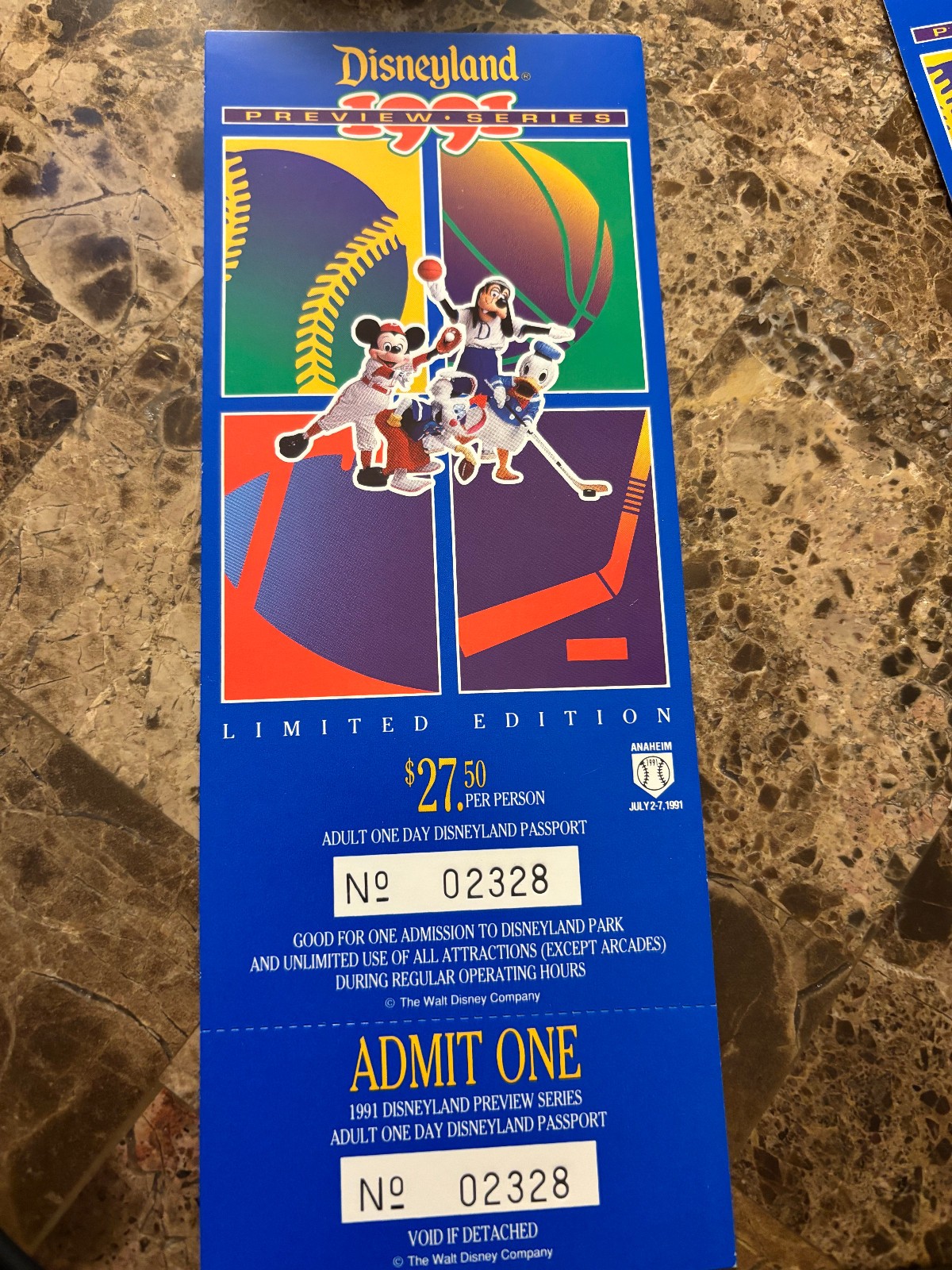 Collectable Vintage Unused Disneyland Park Preview Series 1991 Ticket California Collectable Vintage Unused Disneyland Park Preview Series 1991 Ticket California