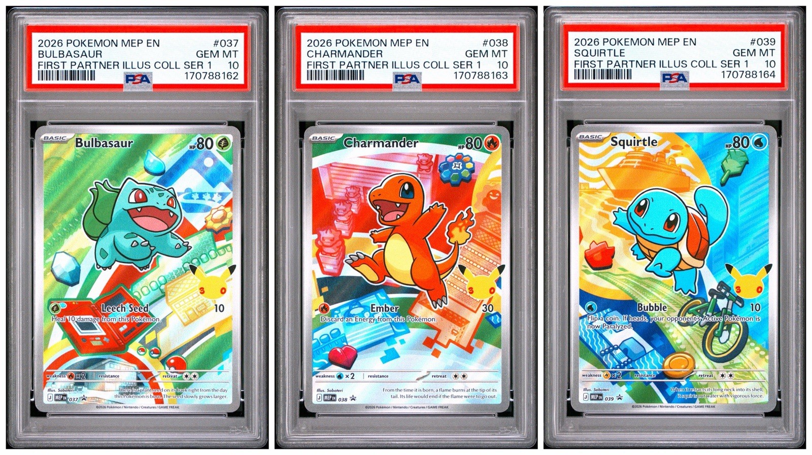 FIRST PARTNERS KANTO SEQUENTIAL SET PSA 10 MEP BLACK STAR PROMO 037 038 039 FIRST PARTNERS KANTO SEQUENTIAL SET PSA 10 MEP BLACK STAR PROMO 037 038 039