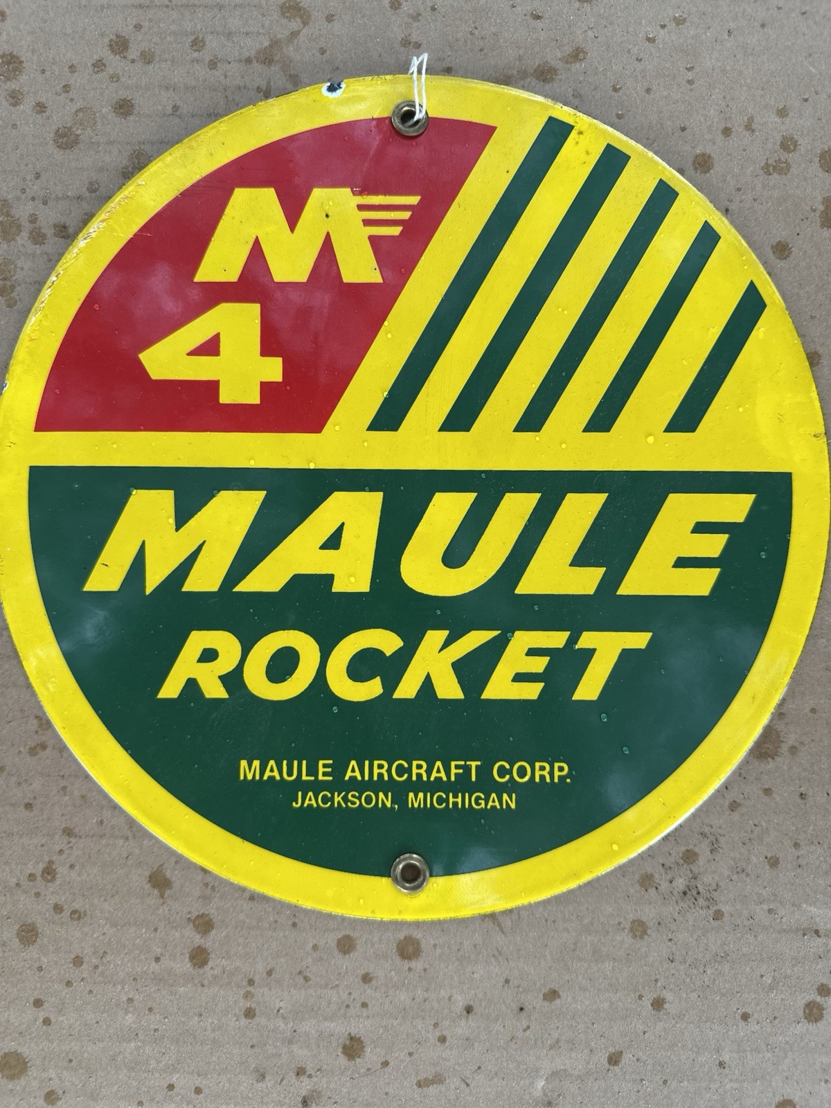 Vintage Maule M-4 Rocket Aircraft Porcelain Enamel Sign 9” Aviation Michigan MI