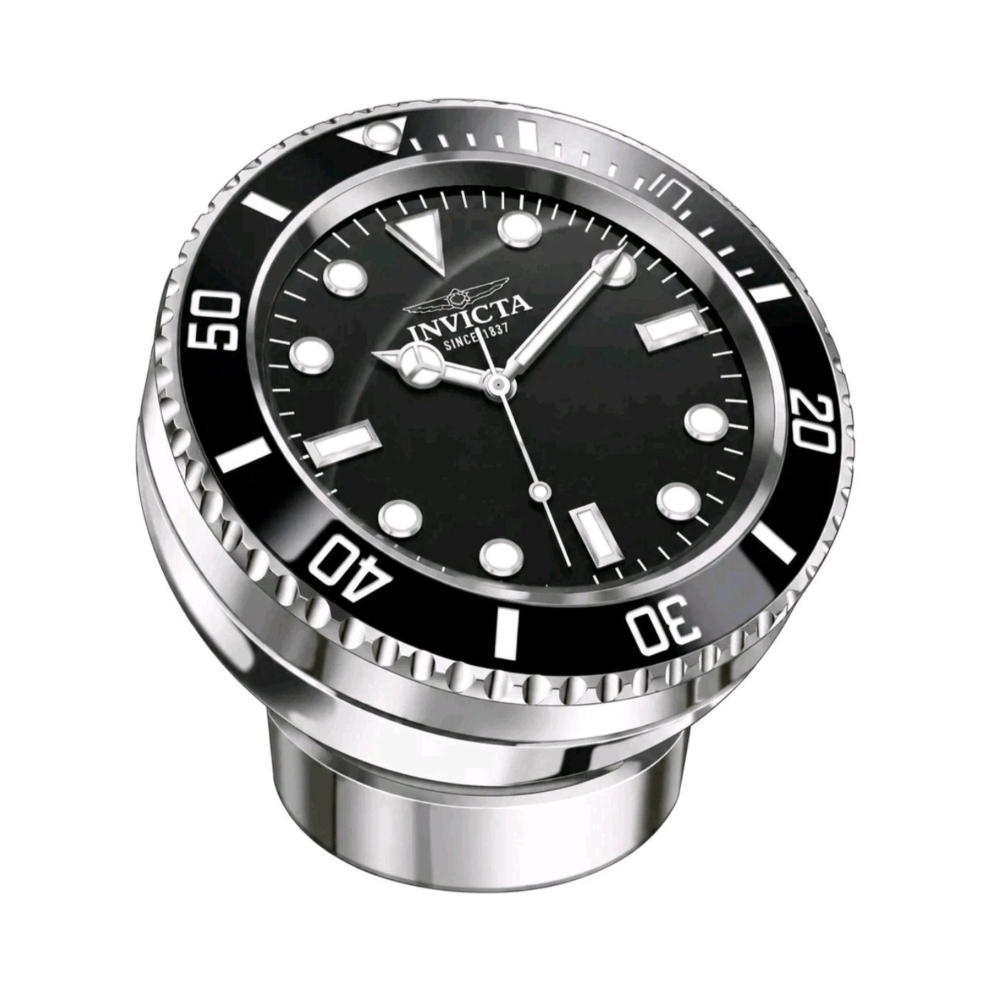 Invicta Pro Diver 70700 80mm Desk Clock Silver Black Dial Stand NIB Invicta Pro Diver 70700 80mm Desk Clock Silver Black Dial Stand NIB