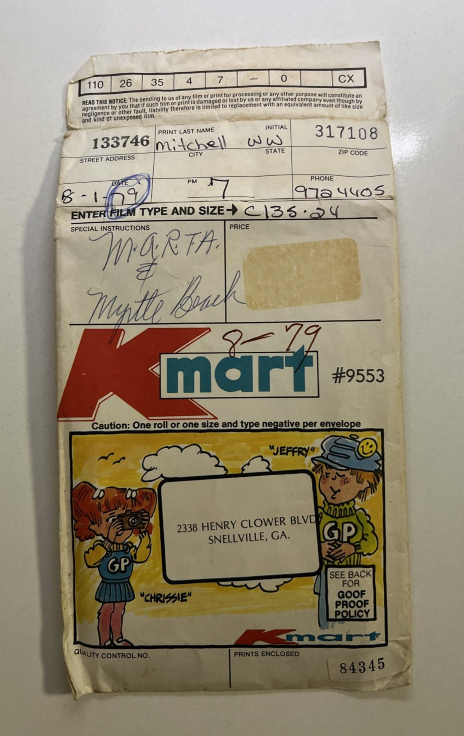 Vtg 1979 Kmart Photograph Developing Envelope Goof Proof Kids Film History USA