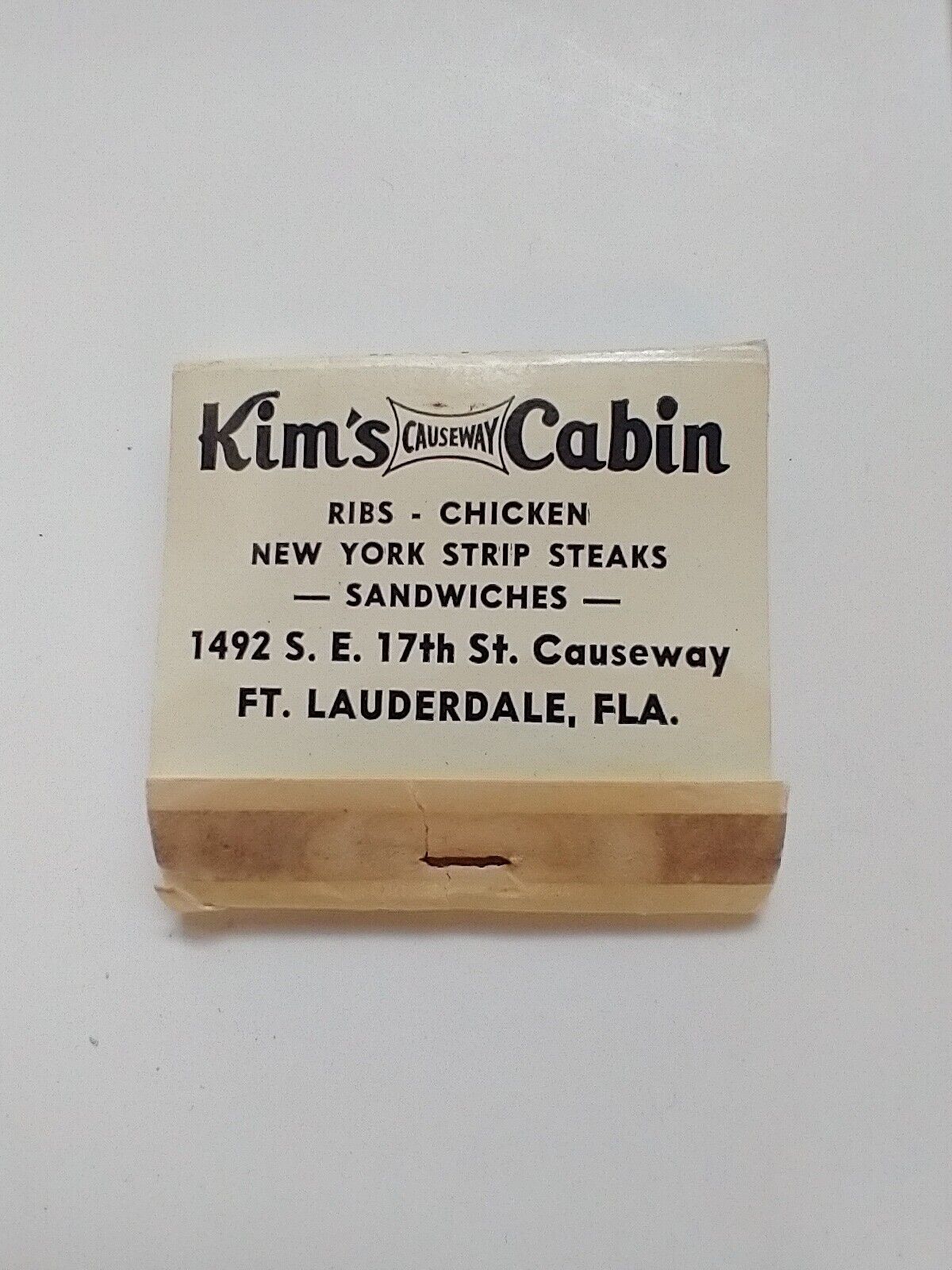 Vintage Kim's Causeway Cabin Matchbook Unused Ft. Lauderdale Fla.
