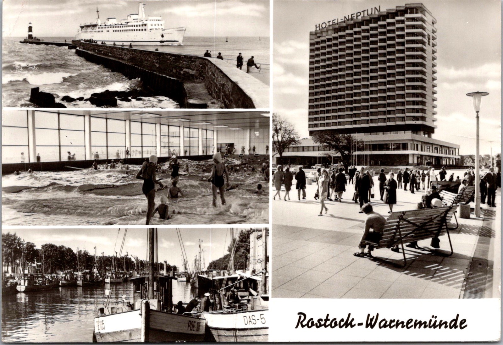 Rostock Warnemünde Hotel Neptun Harbor Boats Stamp Real Photo RPPC Postcard