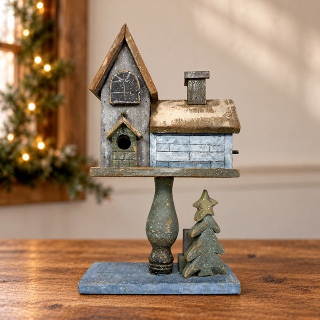 Vintage 2001 Wood Birdhouse Pedestal 14\