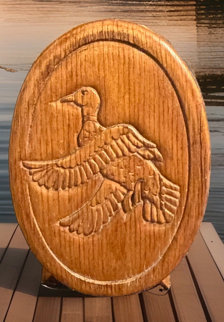 Vintage Wooden Recipe Holder With Duck in Flight Oval Design 1970’s