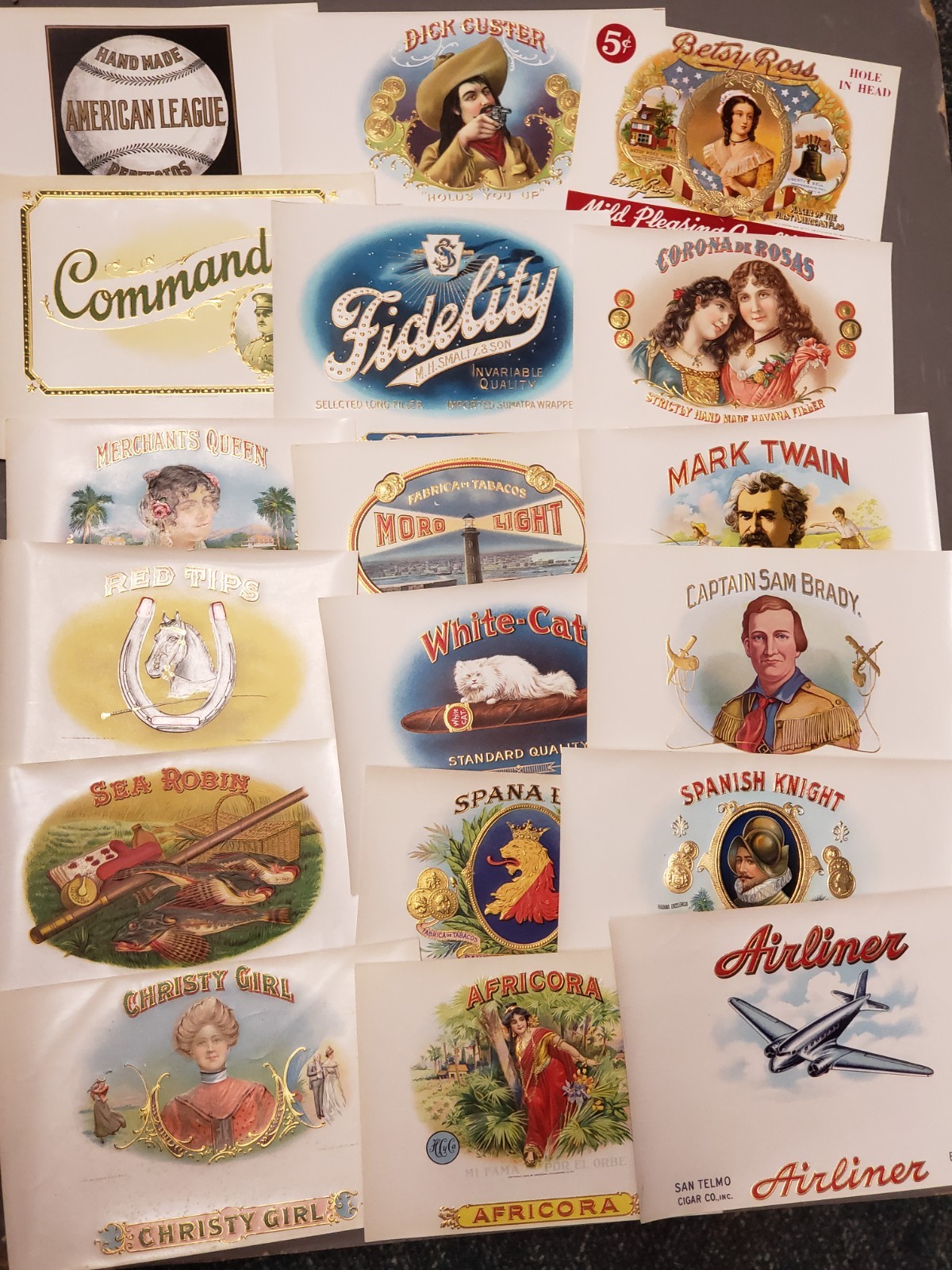 Vtg Lot 18 Early 1900s Cigar Box Labels - Custer, Twain, Corona, Africora, More Vtg Lot 18 Early 1900s Cigar Box Labels - Custer, Twain, Corona, Africora, More