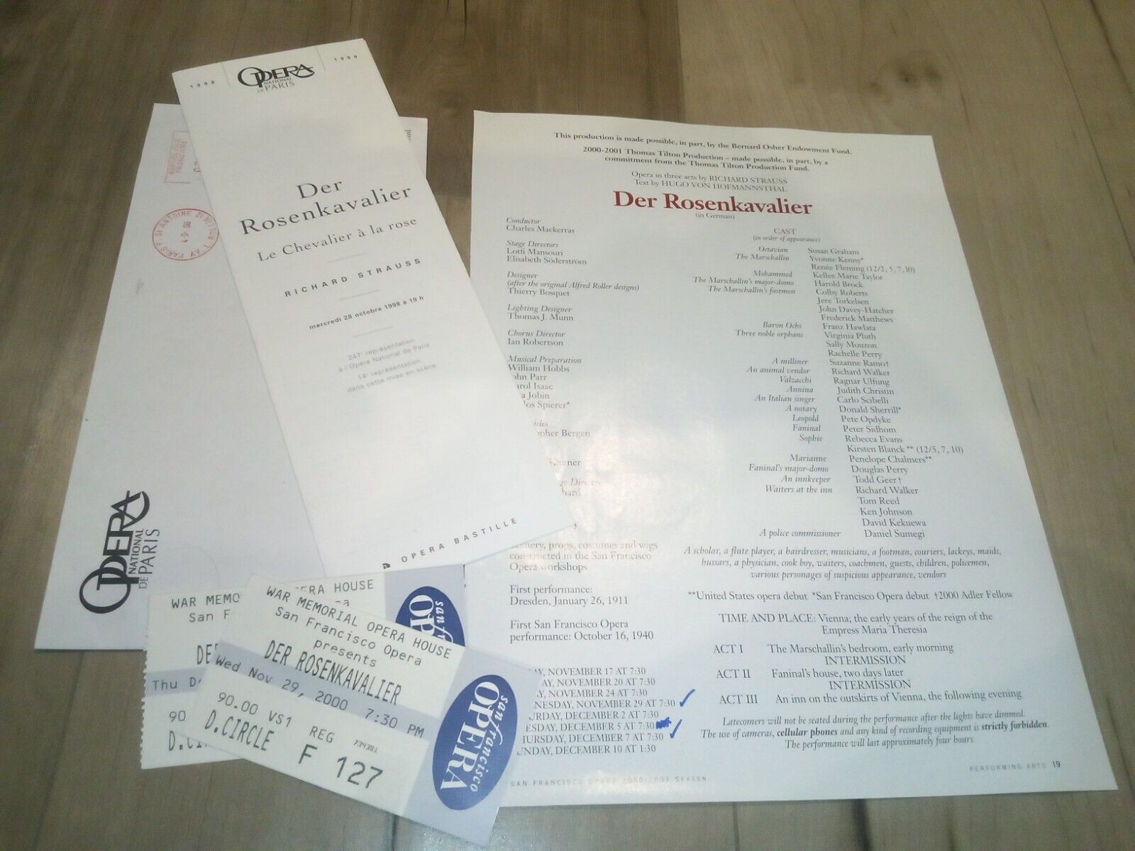 Der Rosenkavalier 2 Souvenir Program July 1998 Paris 200 S.F. Opera House Ticket
