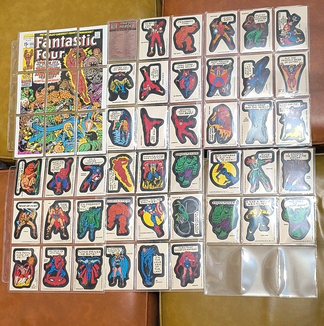 Vtg 1975 Topps Comic Book Heroes Marvel Complete Set 40 Stickers & 10 Checklists Vtg 1975 Topps Comic Book Heroes Marvel Complete Set 40 Stickers & 10 Checklists