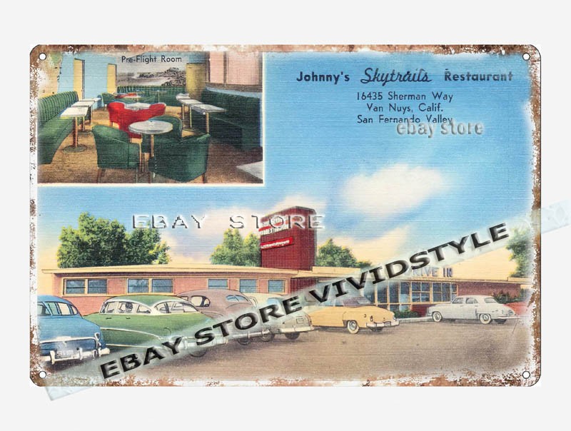tin sign 1930s-40s Johnny\'s Skytrails Restaurant California San Fernando Valley