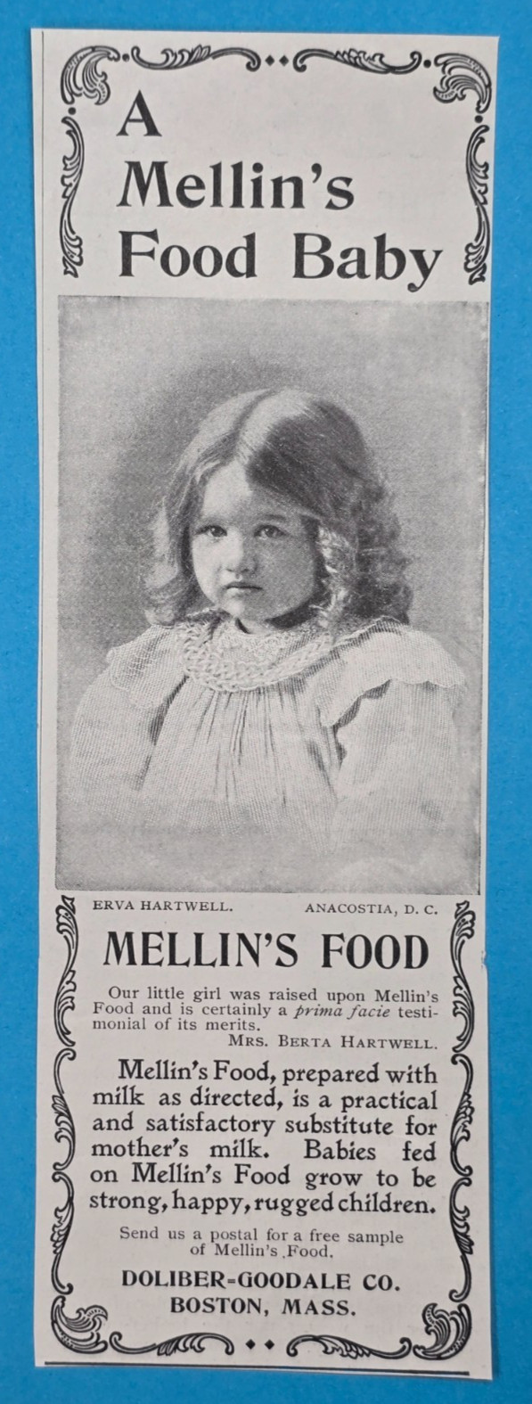 Antique 1898 Magazine Ad MELLIN’S FOOD Baby Milk Doliber-Goodale Co Boston MA