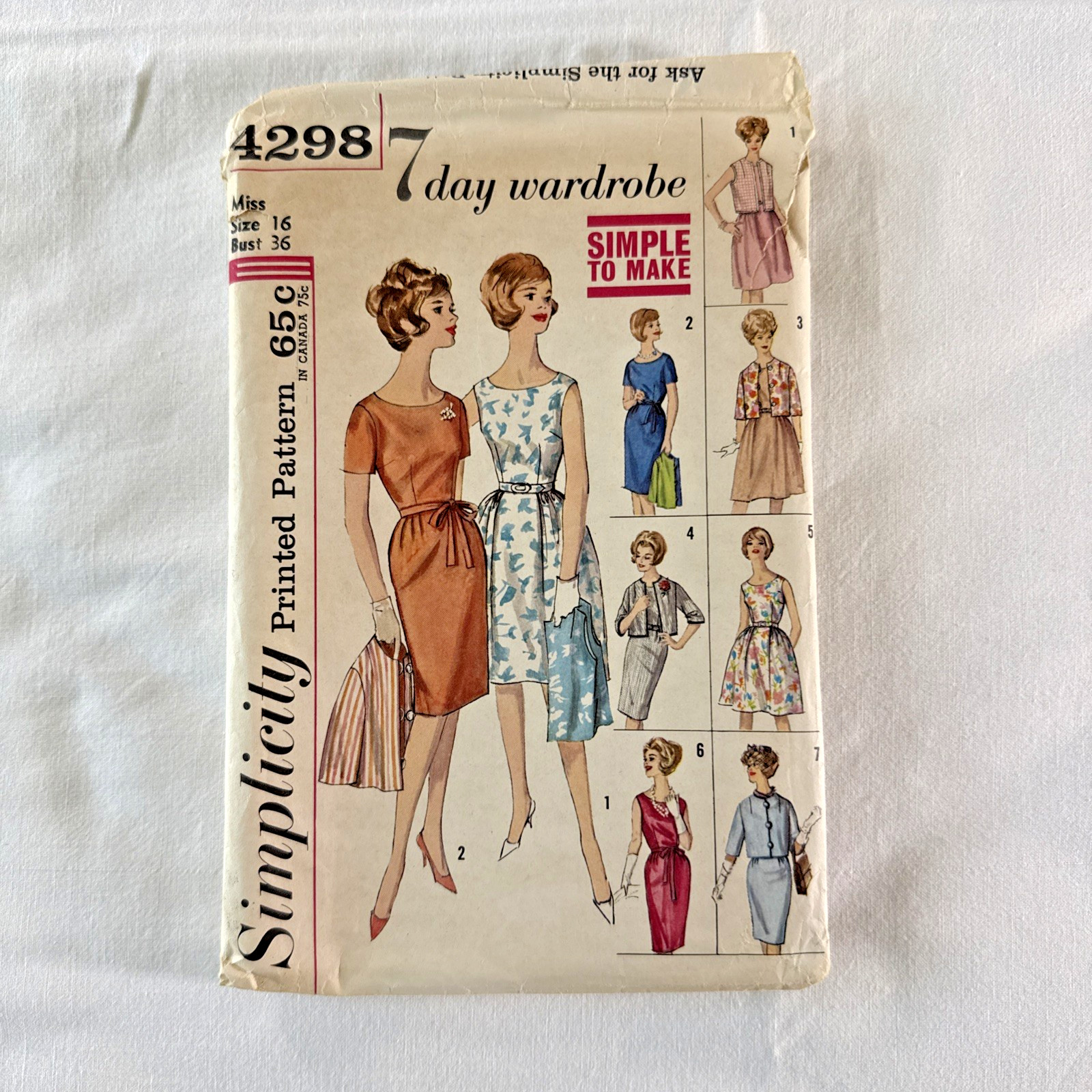 Simplicity 4298 Women’s 7 Day Wardrobe Dress Sz16 Bust 36 Pattern CUT Vintage Simplicity 4298 Women’s 7 Day Wardrobe Dress Sz16 Bust 36 Pattern CUT Vintage