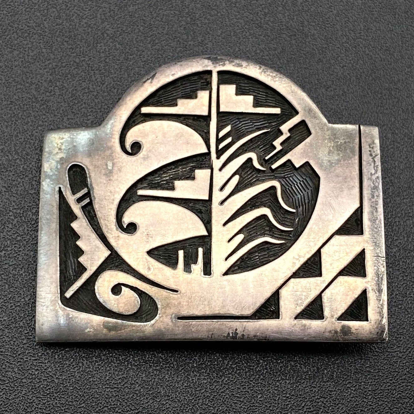 Vintage Hopi Trinidad Lucas Cornstalk Raincloud Sterling Silver Belt Buckle 7/8\