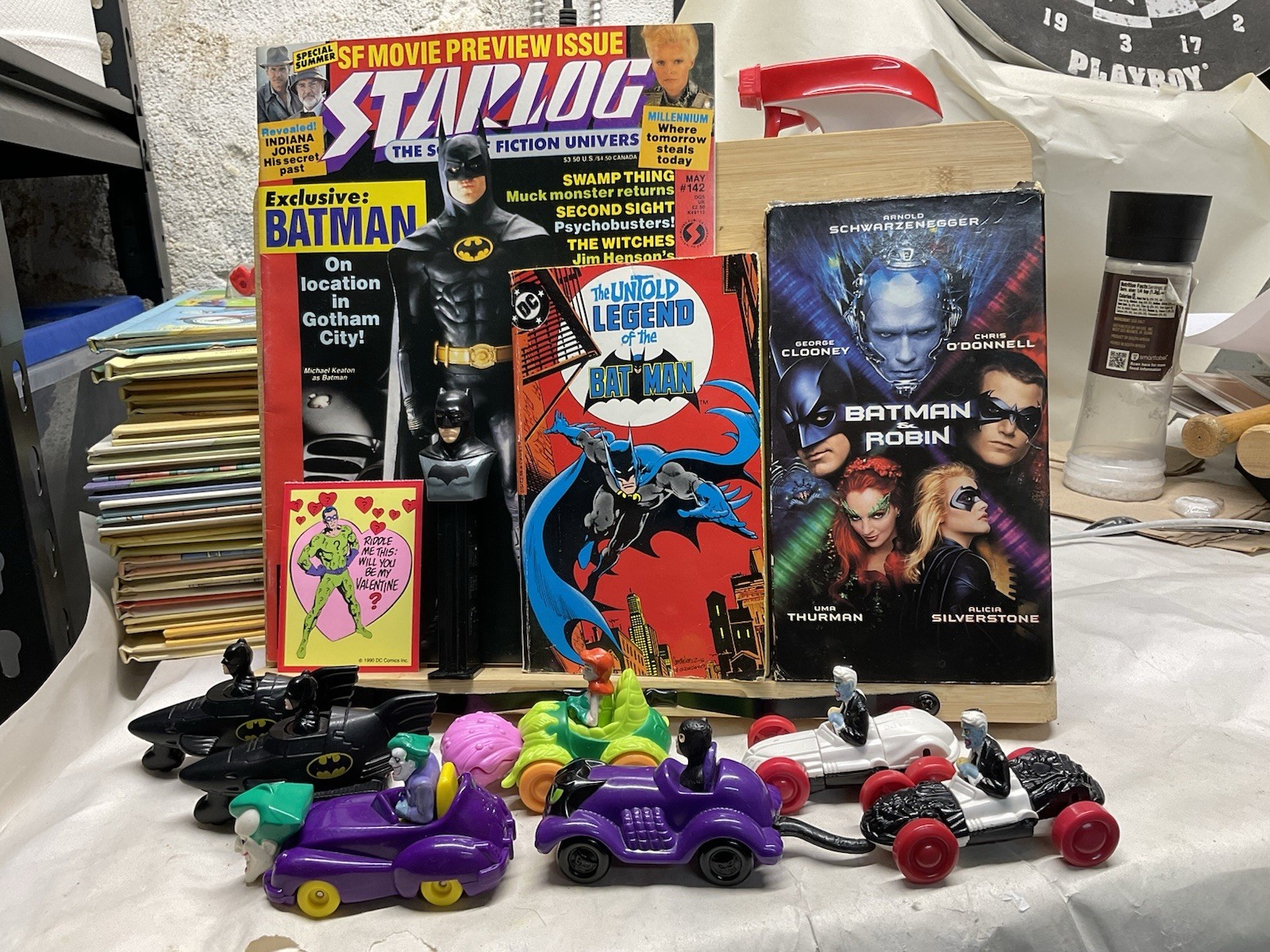 Assorted Vintage Batman Collection ~ Lot Of 13~Magazine Pez Vday Card Vhs Etc Assorted Vintage Batman Collection ~ Lot Of 13~Magazine Pez Vday Card Vhs Etc