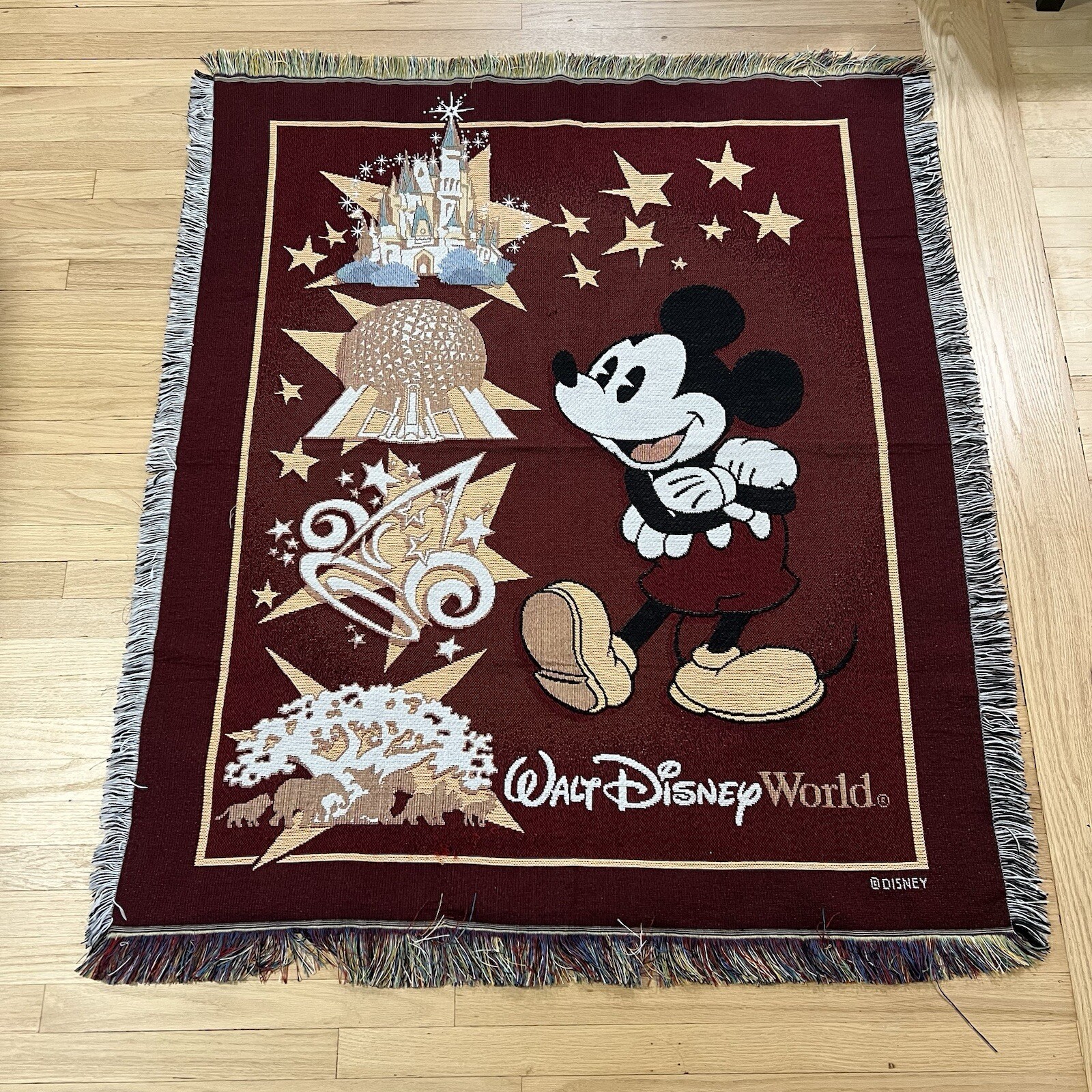 Vintage 90s Disney World Fringe Floor Rug Theme Parks Landmarks Decorative 58x50 Vintage 90s Disney World Fringe Floor Rug Theme Parks Landmarks Decorative 58x50