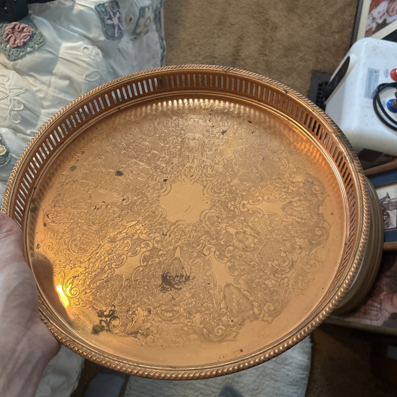 1960's VTG Coppercraft Raised Sides Copper Bar Tray Etched Scroll LRG Server MCM 1960's VTG Coppercraft Raised Sides Copper Bar Tray Etched Scroll LRG Server MCM
